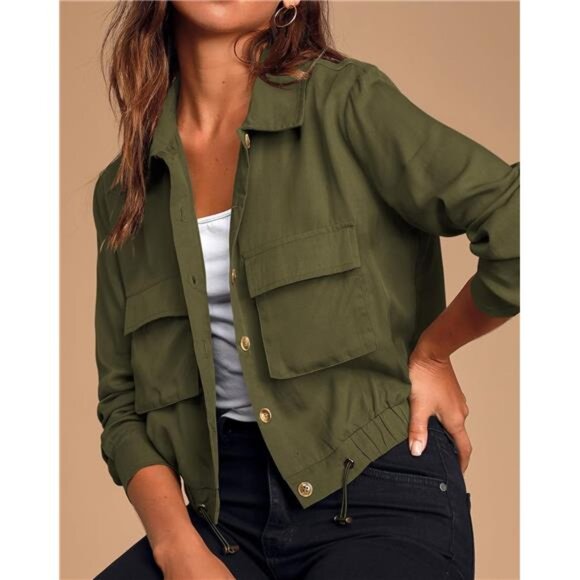 Women's Military Safari Cropped Jackets Button Down Lightweight